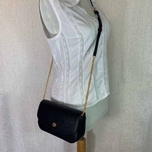 NEW Tory Burch Robinson Black Saffiano Leather Chain Wallet/MINI Crossbody Bag - Picture 13 of 13